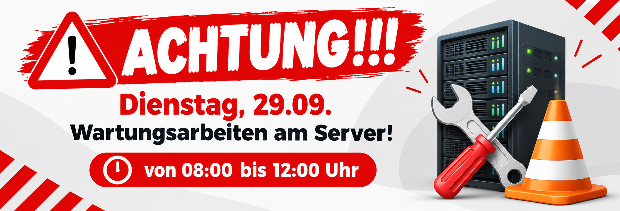 Wartungsarbeiten am Dienstag 29.09. von 08:00 bis 12:00 Uhr